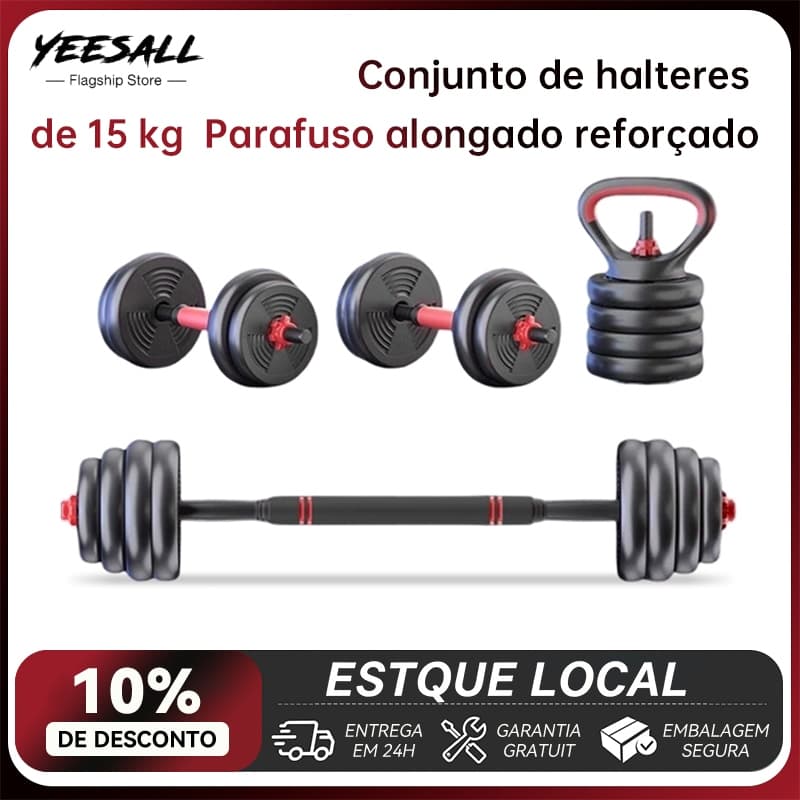 Kit Halteres Ajustável 15kg Par de Halteres Musculação Fitness Academia Treino Em Casa Alta Qualidade