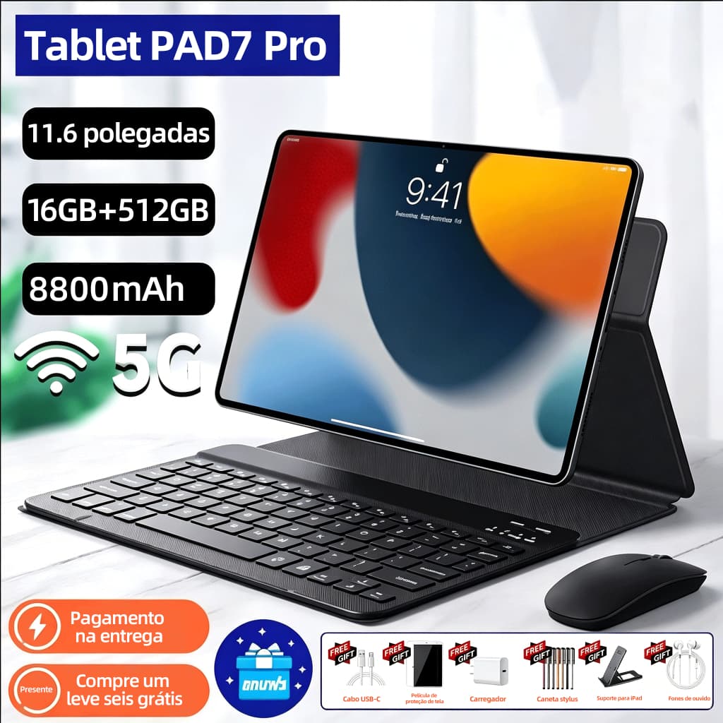 Tablet PAD7 Pro16+512GB 11,6 polegadas Tablet Android TelaGrande Wifi 5G Dual SIM Dual StandbyTablet