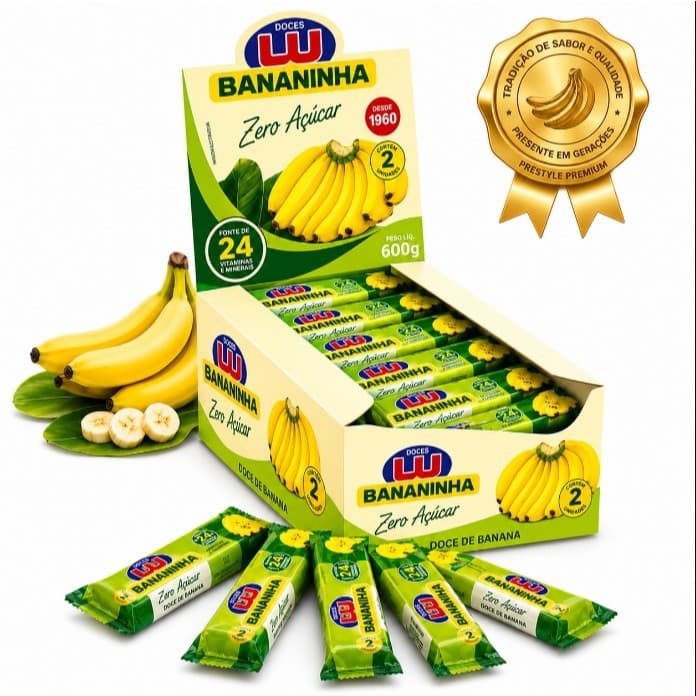 Bananinha Zero Açúcar 24 Unidades 600g Display  Snack Fit Natural Energia Rápida Pré Treino Saudável