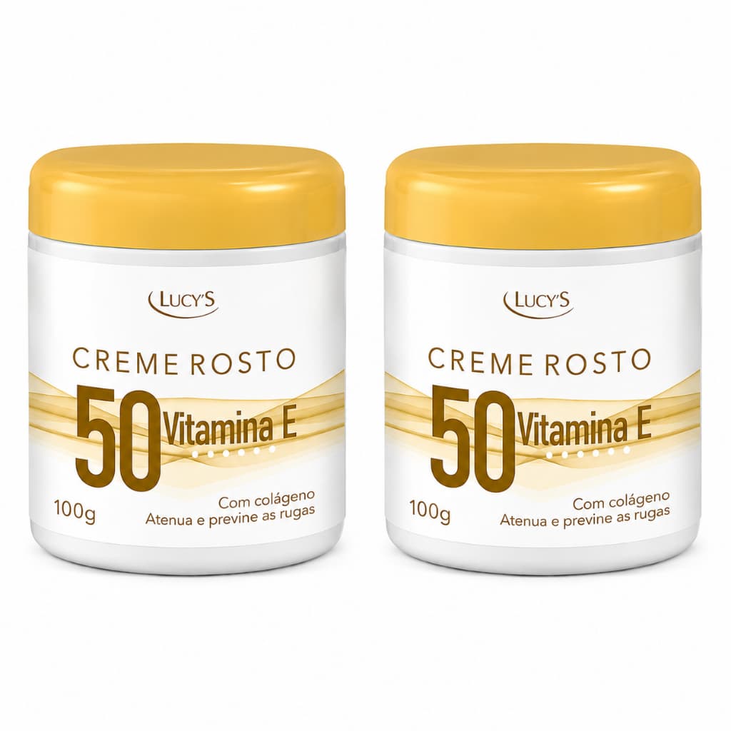 Kit 2 Creme Facial 50 Lucy's 100g Colágeno Vitamina E Anti-Idade Hidratante Antirrugas Pele Madura
