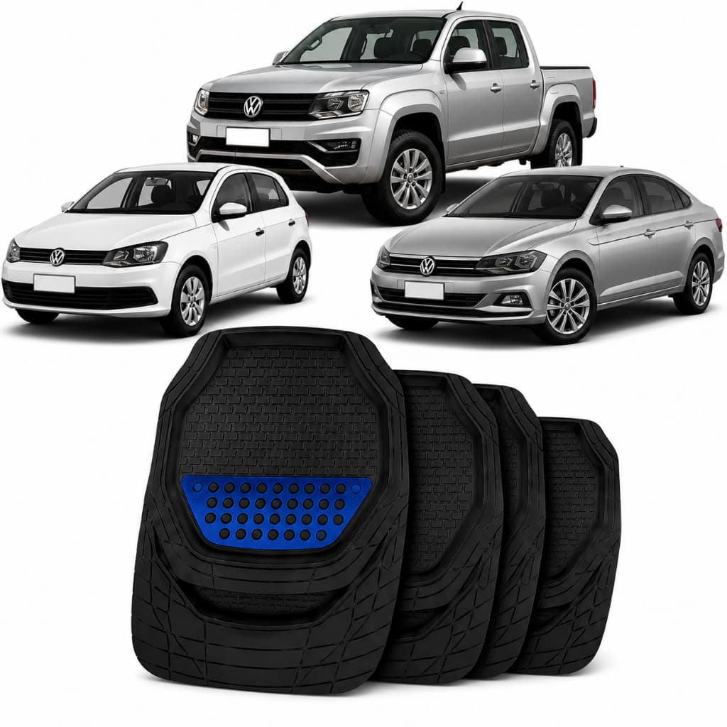 Tapete Automotivo Universal Emborrachado Preto Azul 4 Peças Tapete Automotivo Antiderrapante Flexível Lavável