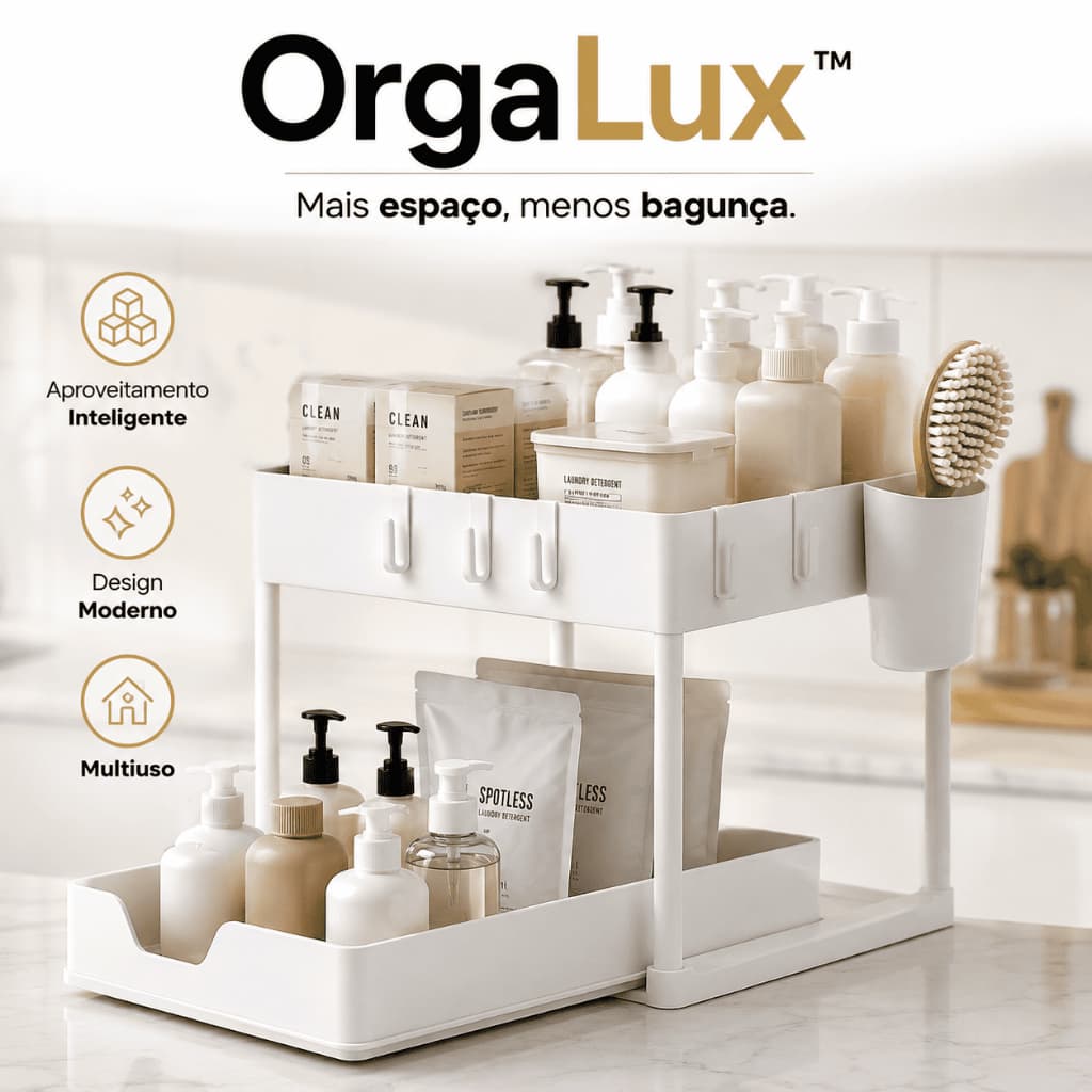 Organizador Multiuso 2 Níveis com Bandeja Corrediça Organizador de Armário Cozinha Banheiro Lavanderia Branco OrgaLux™