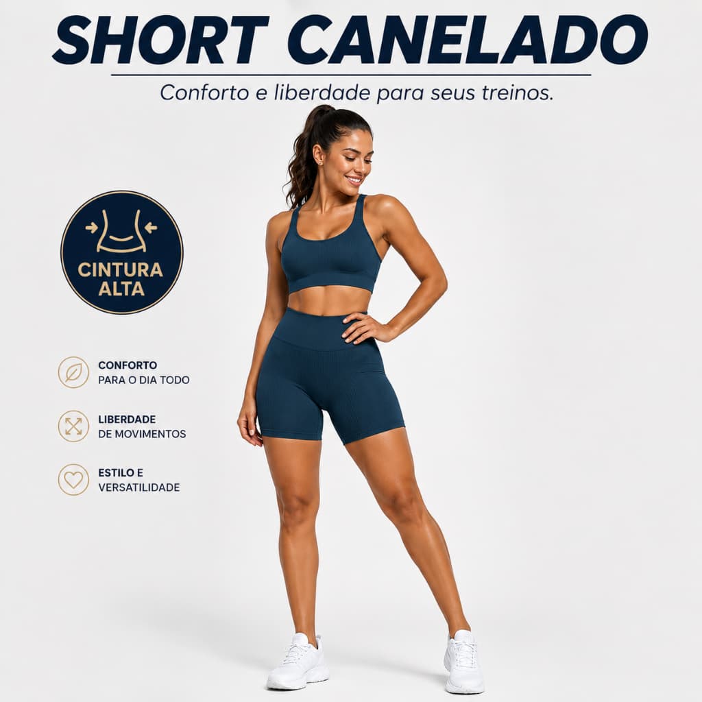 Short Fitness Feminino Canelado Roupa de Academia Feminina Liso Cintura Alta Sem Empina Bumbum