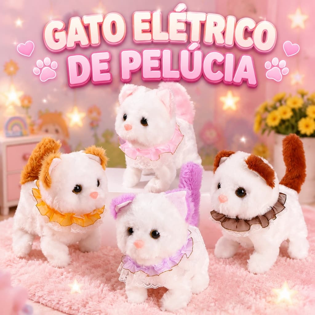 Brinquedo Elétrico de Gato de Pelúcia- Interativo e Divertido para Crianças e Famílias