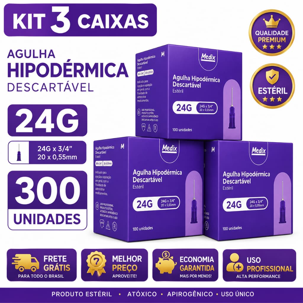 Agulha Hipodérmica 20x0,55mm Descartável Intramuscula Superficial Esteril