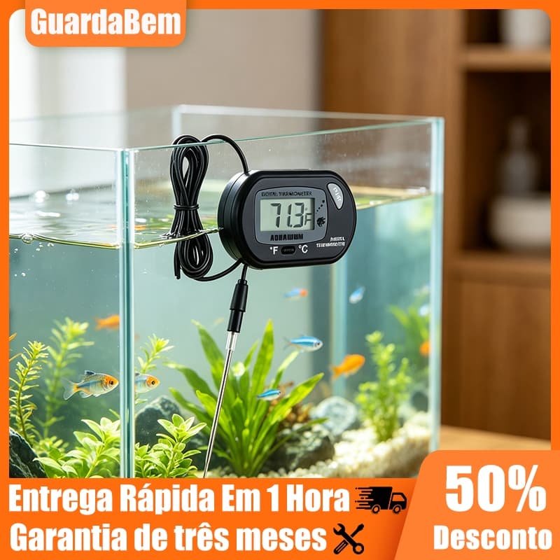 Termômetro Digital Produ Lcd Com Sonda Impermeável Para Aquário Terrário Chocadeira E Estufa Preto