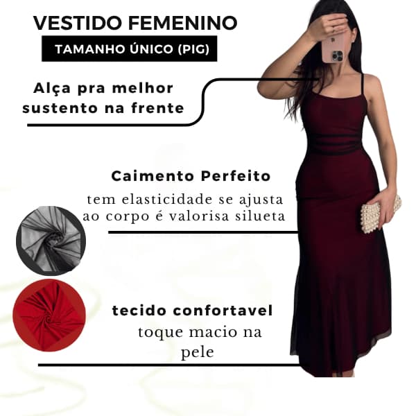Vestido feminino de  tule longo elegante com alça