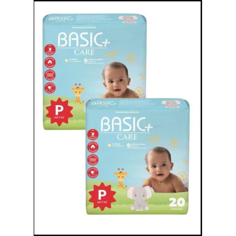 Kit 2 Fraldas Descartáveis P Hipoalergênica Basic+ Care