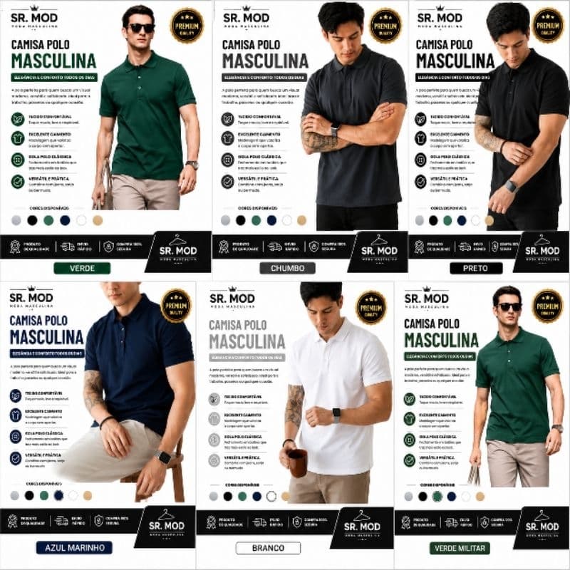 Camisa Social Masculina Manga Curta com Modelagem Slim Fit  Camisa Polo Masc Premium – Elegância, Conforto e Qualidade