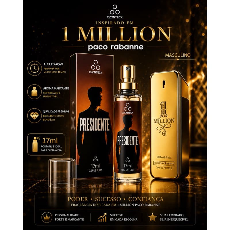 Perfume Presidente 17ml Ozonteck| Alta Fixação entre 8 á 12 horas | Original| Masculino| Importado| Marcante