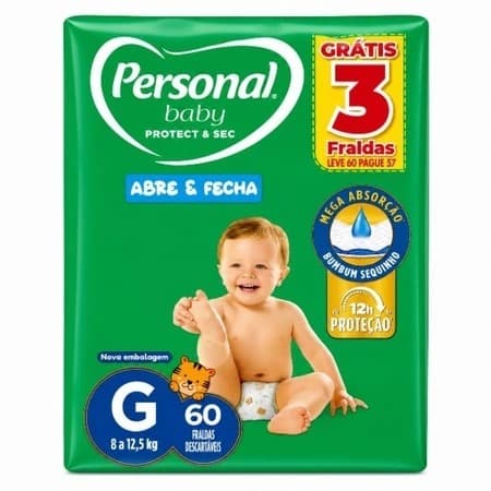 Fralda Descartável Personal Baby Protect & Sec Até 12h Proteção Mega Absorção