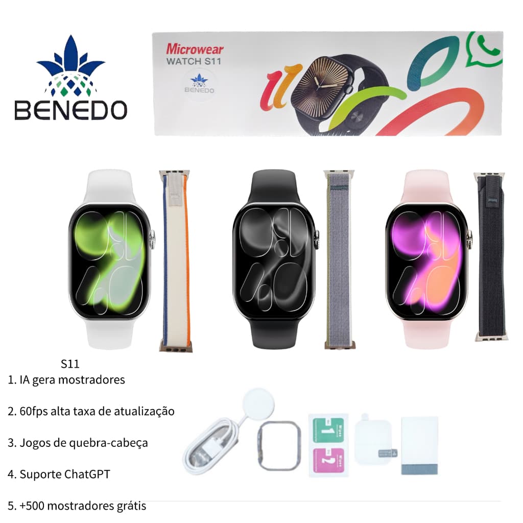 Smartwatch S11 46mm Series 11 2026 ChatGPT 2 Pulseira capa pelicula Microwear Original inteligentes