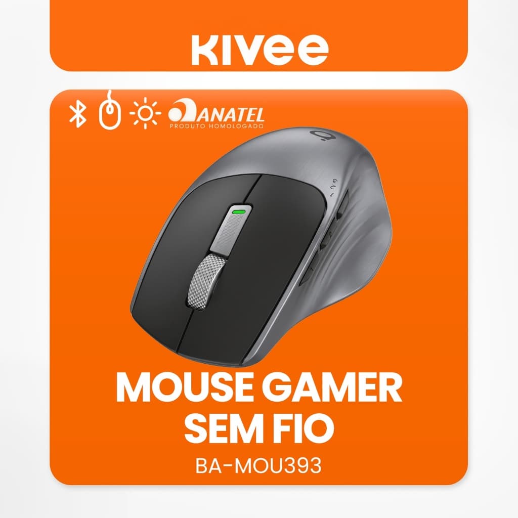 Kivee X Basike Mouse Sem Fio Bluetooth 2.4G Silencioso DPI Ajustável USB-C Ergonomico Bateria 600mAh MOU393