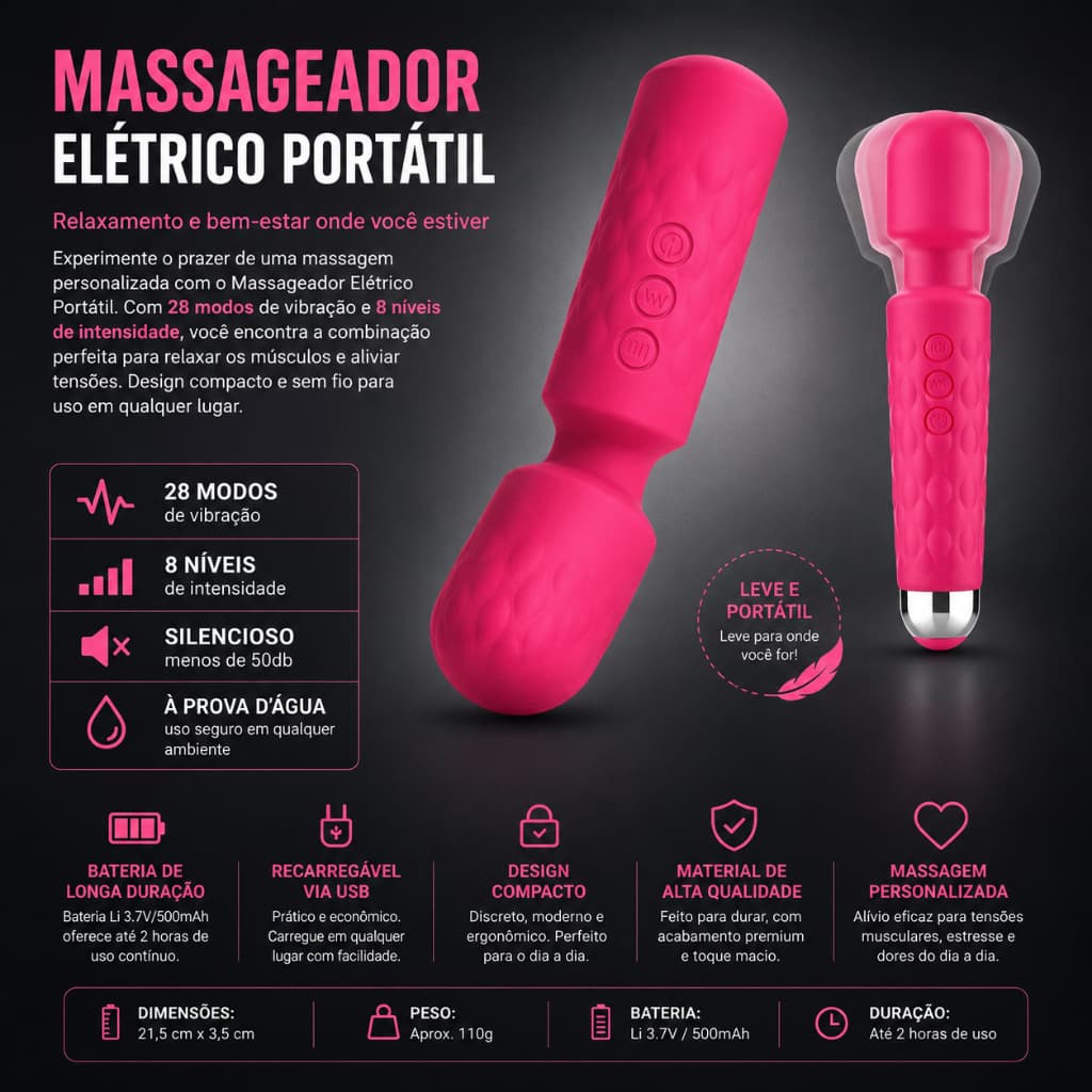 Mini Massageador Varinha Elétrico De Pescoço Portátil Para Alívio Da Dor Muscular Cervical e Corpo