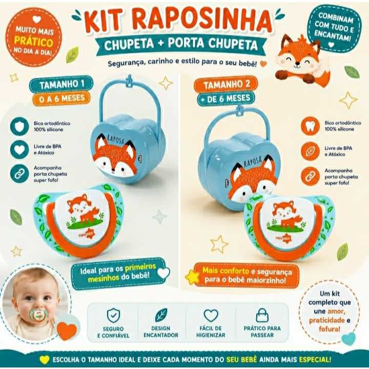 Kit Lillo Chupeta e Porta chupeta Raposinha menino ou menina