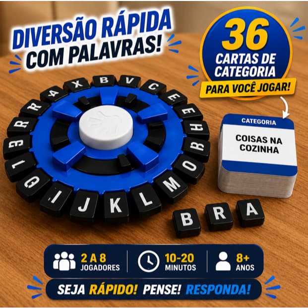 Jogo Tapple Rápido de Palavras Jogo de Tabuleiro Família 2 a 8 Jogadores com 36 Cartas de Categoria