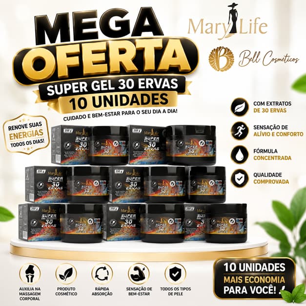 Kit 10 unid Super Gel 30 Ervas 250g Mary Life