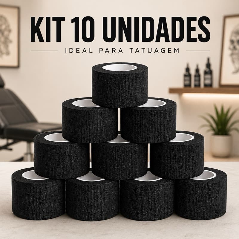 Kit 10 Bandagens Coesivas Autoadesivas para Tatuagem e Esportes