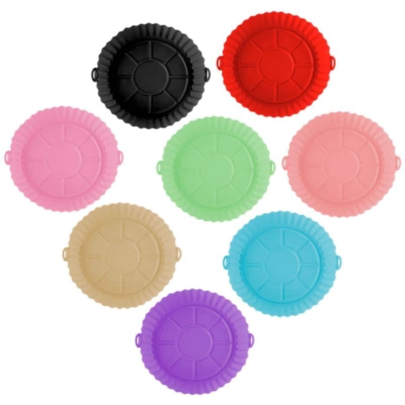 Forma de Silicone para Air Fryer 20cm Redonda Reutilizável Antiaderente Cesto Fritadeira sem Óleo