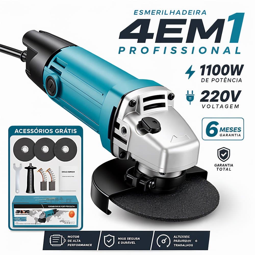 Esmerilhadeira Elétrica 110-127V/220V 1100W Motor Potente para Cortar Metal, Lixar e Desbastar