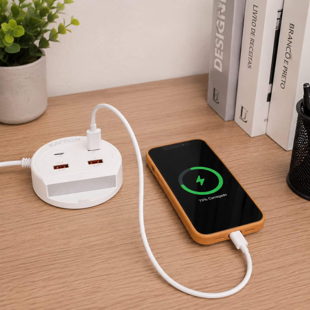 Carregador 2 Em 1 Turbo 5.1A Rápido Usb Tipo Com Suporte Para Celular Universal Tomada De Parede Bilvot Mesa Celular