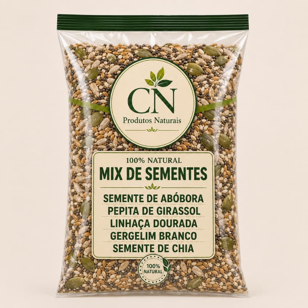 Mix de Sementes Saudável – Semente de Abobora, Girassol, Linhaça, Gergilim Branco, Chia, | Rico em Fibras e Ômega 3