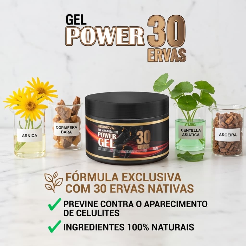 Power Gel 30 Ervas Bioinova Massageador Corporal Com 30 Extratos Vegetais Para Alívio Muscular E Relaxamento