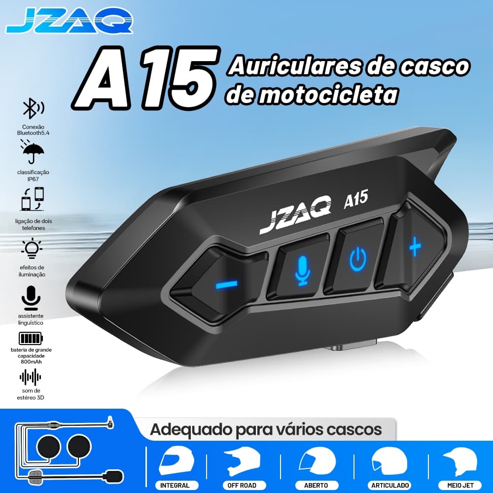 JZAQ A15 Fone Bluetooth Capacete Moto IP67 Impermeável Anti-Ruído Som Alto Áudio HL-FL Resistente Duradouro Frete Gráti