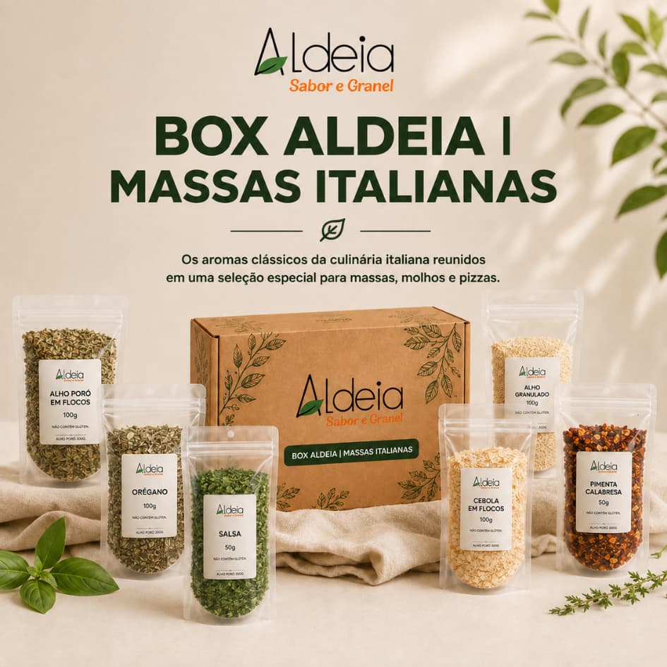 BOX Aldeia Massas Italianas | Kit de Temperos para Massas, Pizza e Molhos | Orégano Manjericão Salsa