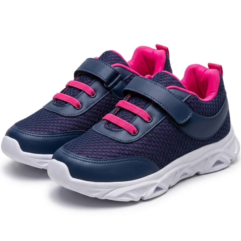 Tênis Infantil Jogging Calce Fácil Menina Confortável Estiloso Com Velcro