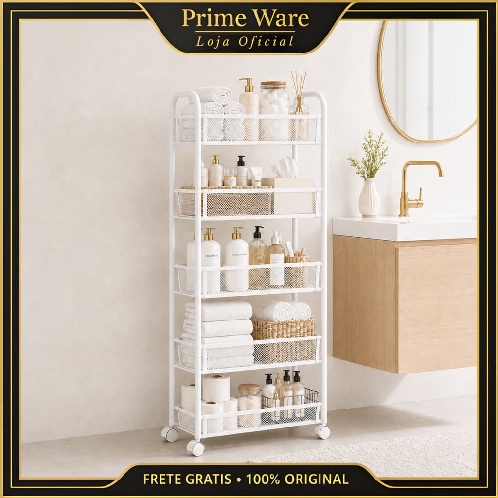 Carrinho Organizador De Aço Inox Multiuso 3/4/5 Níveis Com Rodinhas Para Cozinha Banheiro Quarto