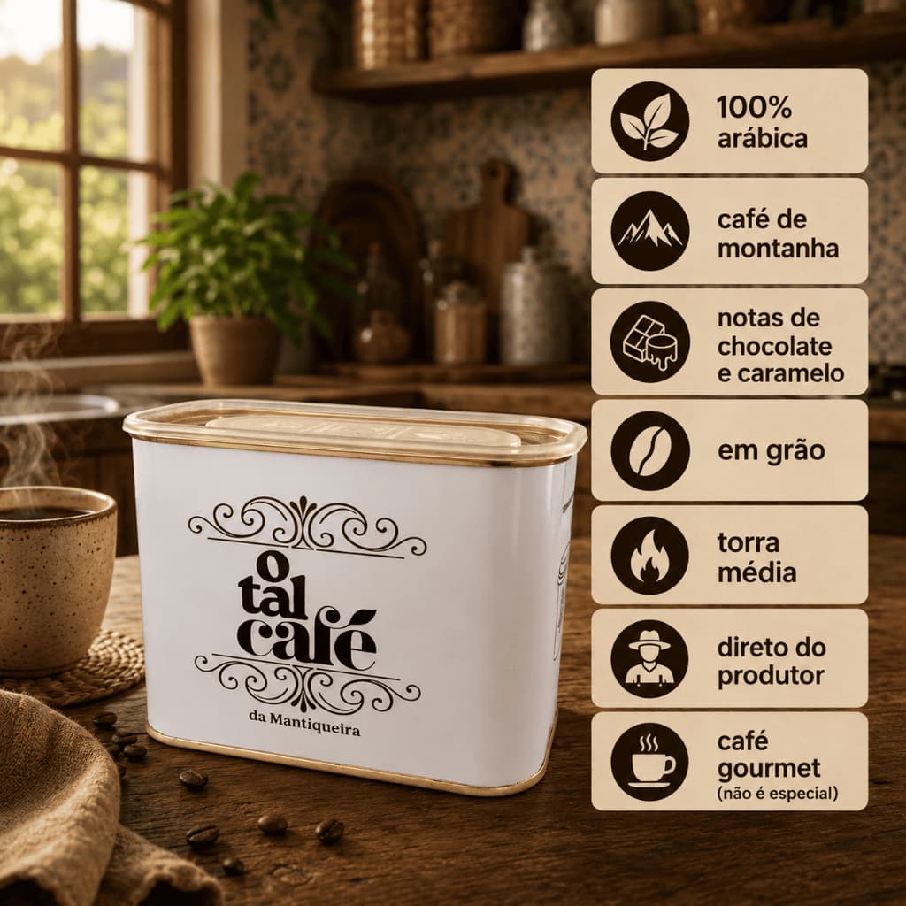 Café Gourmet 100% Arábica da Montanha em Lata Presenteável | Torra Média 150g em Grãos | Direto do Produtor | O Tal Café