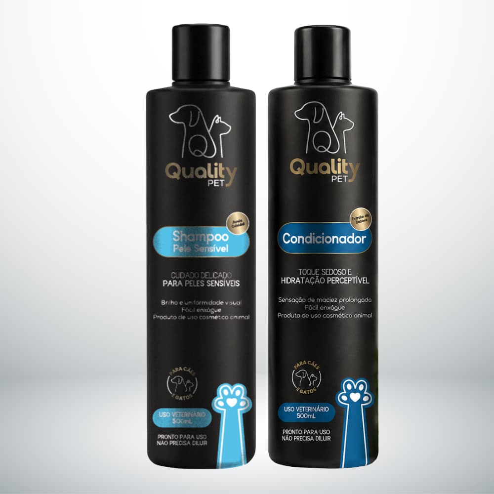 Kit Shampoo Pet Pele Sensível 500ml + Condicionador Hidratante Pelos Macios Cães e Gatos