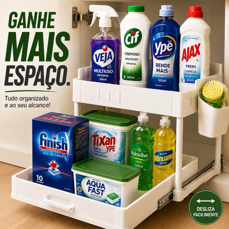 Organizador de Pia Cozinha 2 Níveis com Gaveta Deslizante Multiuso
