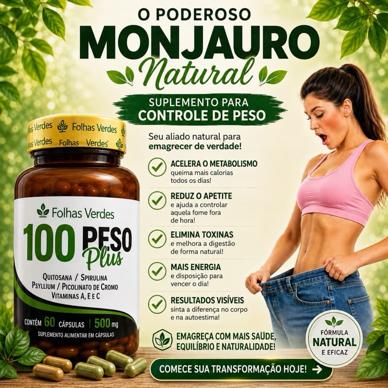 100 PESO - Quitosana + Spirulina + Psyllium + Cromo + Vitamina A e C | Suplemento Alimentar Original | 600mg