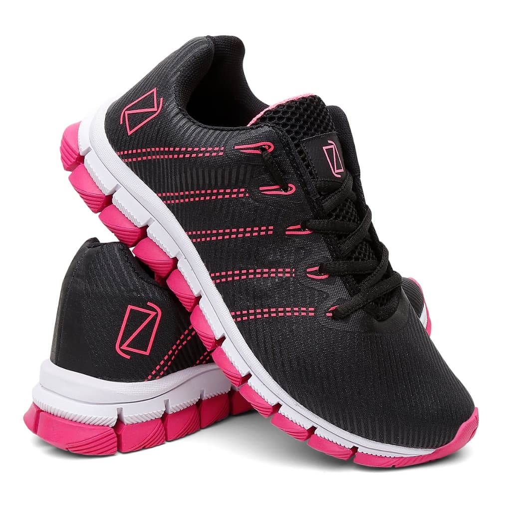 Tênis Feminino Titanium Esportivo Leve Confortável Academia Caminhada  Preto Com Rosa Casual Esportivo