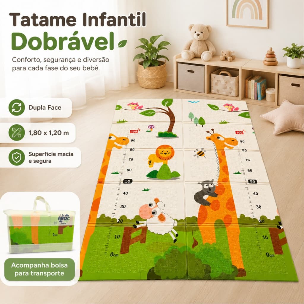 Tatame Tapete Infantil 120x180x10mm Emborrachado Dobravel Macio Interativo Educativo