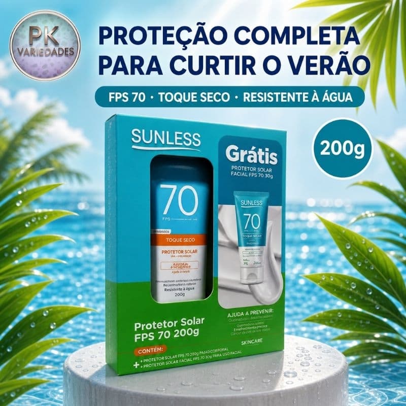 KIT PROTETOR SOLAR CORPORAL SUNLESS FPS70 200G + MINI FACIAL FPS70 30G  SUNLESS