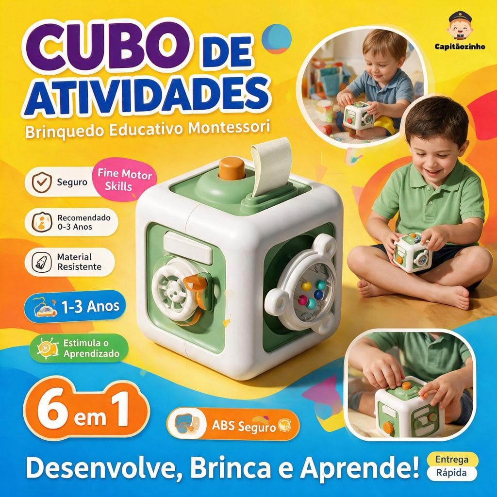 Busy Board 6 em 1 Montessori, Brinquedo Sensorial Cubo de Gaveta, Habilidades para Bebê