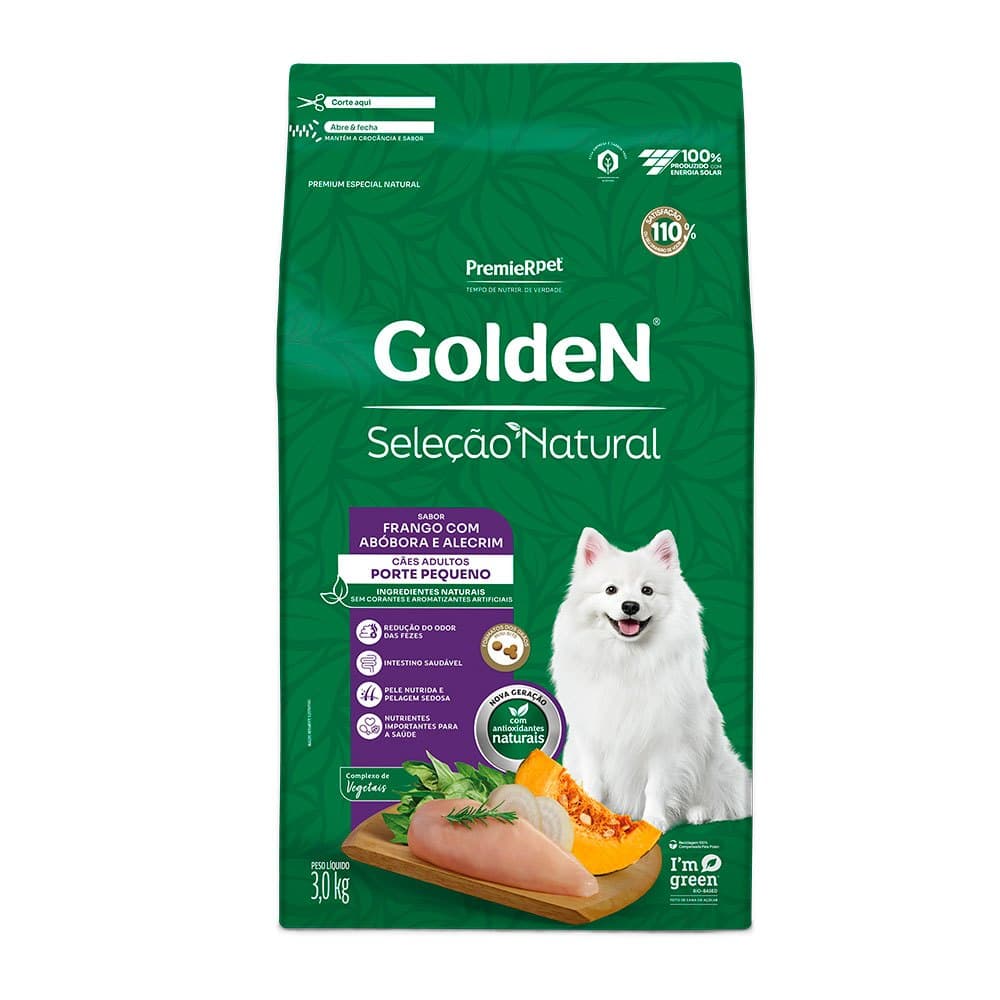 Ração Golden  Cães Ad Raças Peq Seleção Natural Abóbora 3Kg