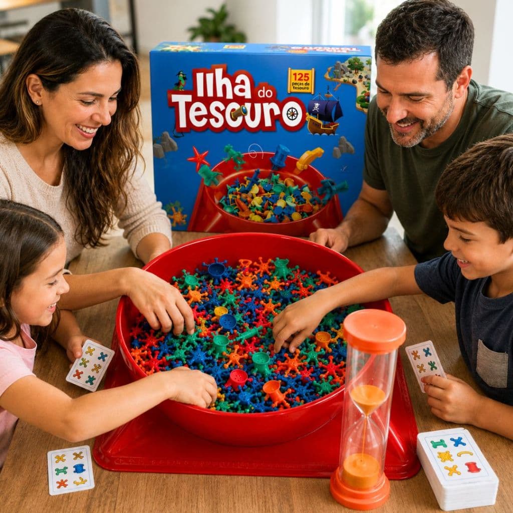 Brinquedo Infantil Jogo Tabuleiro Família Criança Ilha do Tesouro Caça ao Tesouro Desafio 45 Segundos Agilidade