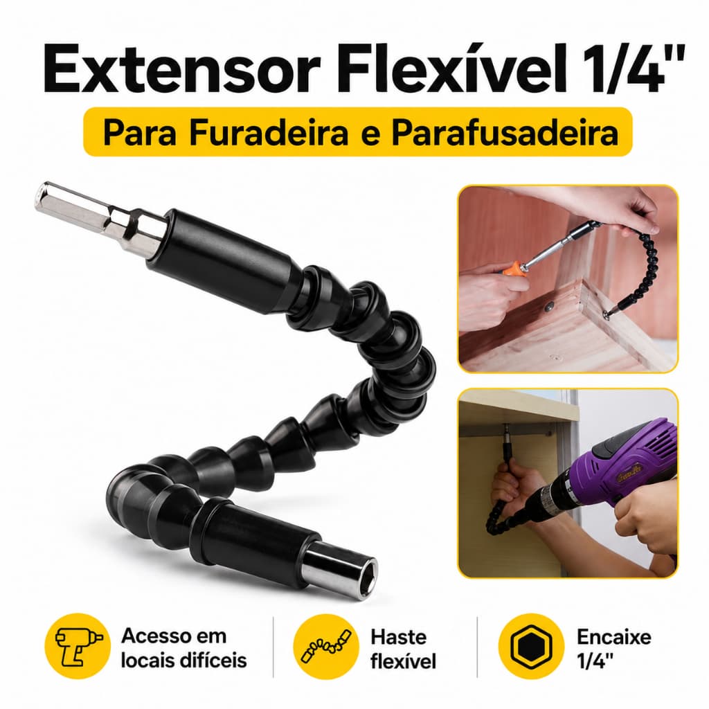 Eixo Flexível 30cm de Parafusadeira e Furadeira para parafusos