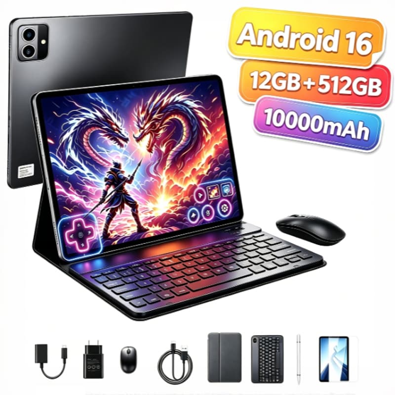 Pad 12 PRO Android 16 Tablet 10000mAh Teclado + Mouse 12 GB + 512 GB 10.1 polegadas 16 MP + 32 MP
