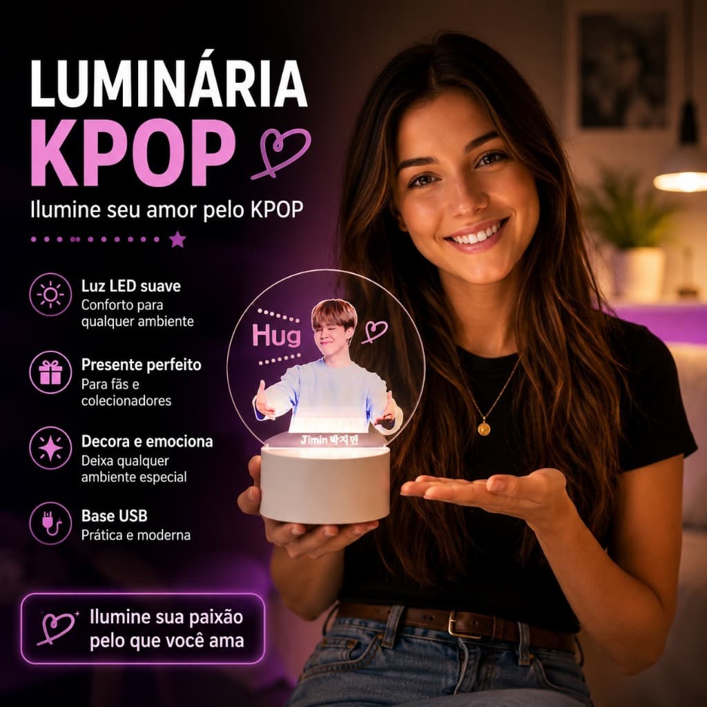 Luminária LED UV Jimin Banda BTS K-pop 3D Colorida Abajur Decorativo Quarto Presente Fã ARMY Luz Noturna, Luz Decoração.