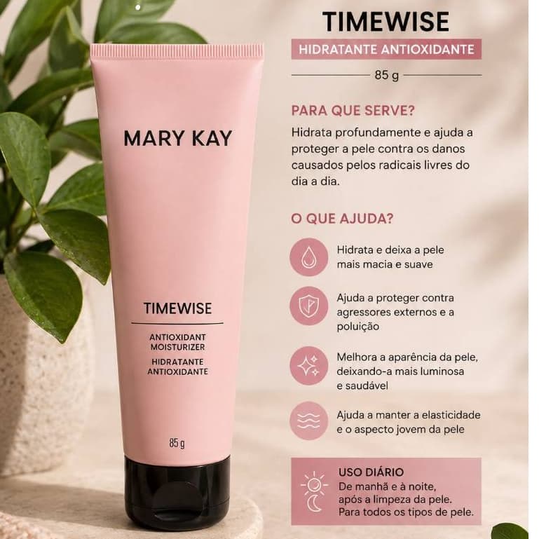 Hidratante Facial Mary Kay TimeWise Antioxidante 85g Anti-idade Hidratação 12h Rosto e Pescoço