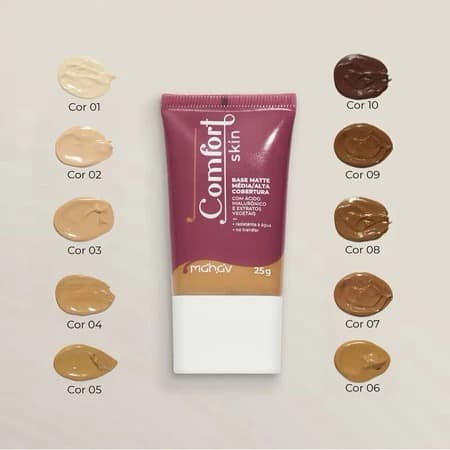 Base Líquida Mahav Comfort Skin 30g com Ácido Hialurônico para Pele Hidratada