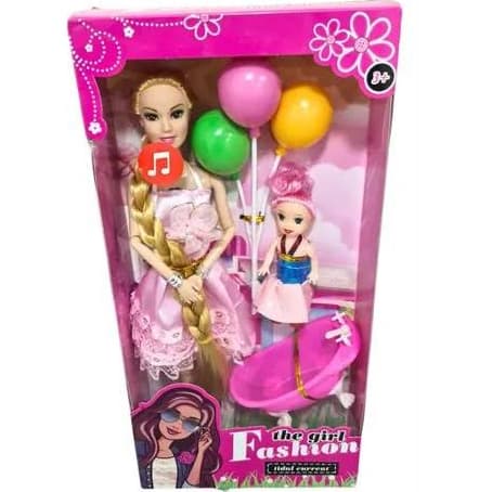 Boneca Articulada Que Toca Música Com Bebê Banheira Balões Presente Menina Infantil