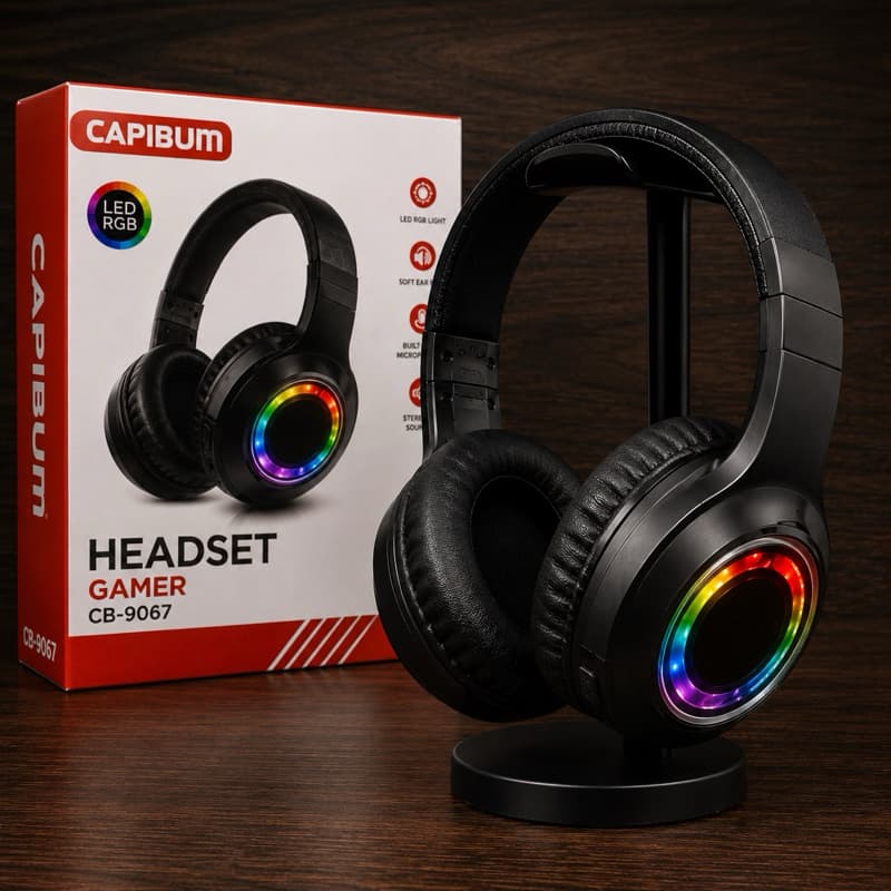 Fone Bluetooth Kapbom KA-9067 RGB LED Headphone Sem Fio Gamer Bluetooth 5.3 Com Microfone