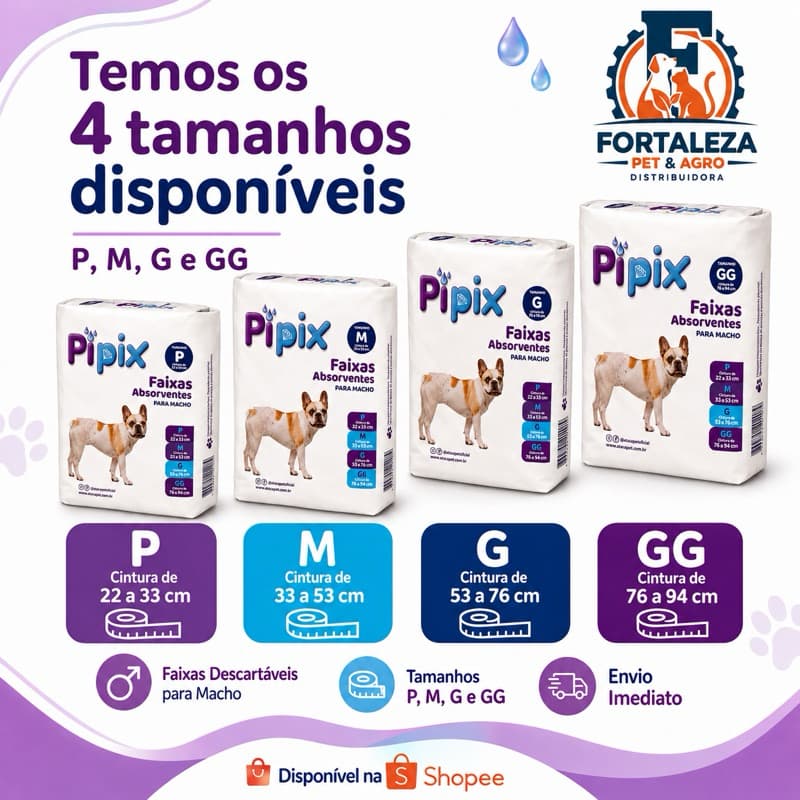 Faixa Absorvente Descartável Pipix para Cães Machos P M G GG – Fralda Higiênica Pet com Ajuste na Cintura