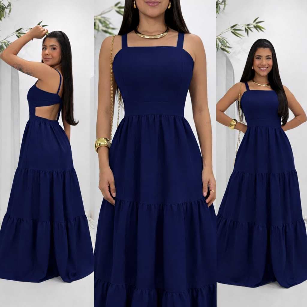Vestido Longo Feminino Alça Rodado Soltinho Liso Exclusivo